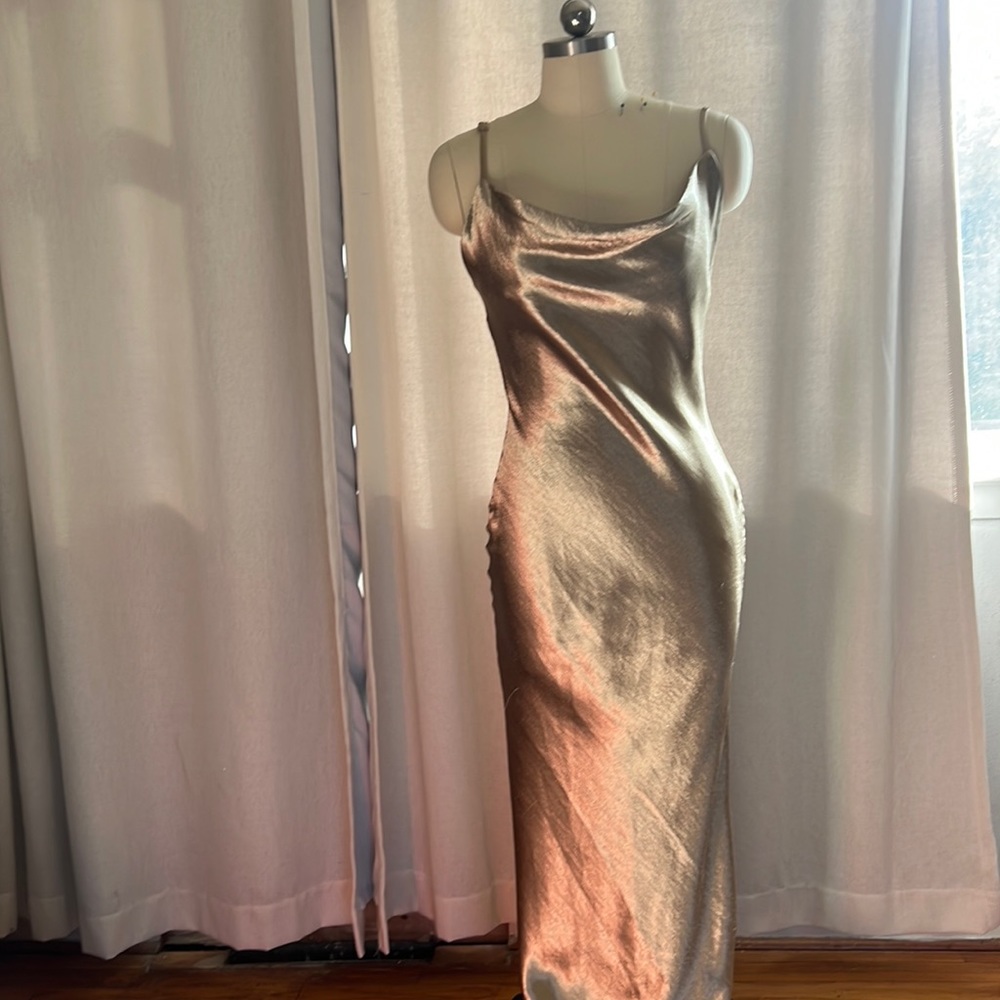 Gold Satin Floor Length Dress